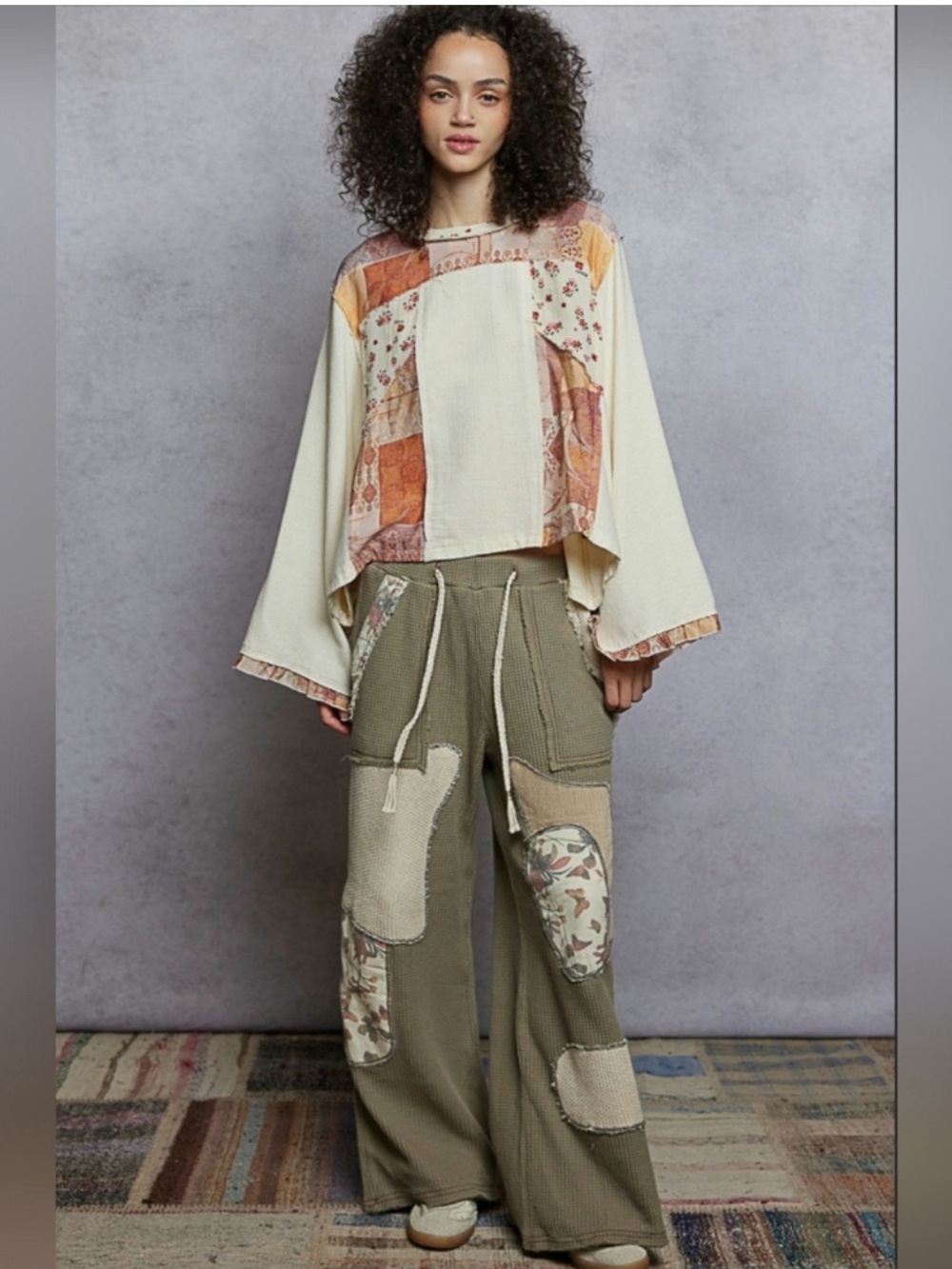 POL Boho Patchwork Bell Sleeve Top - Picture 6 of 6